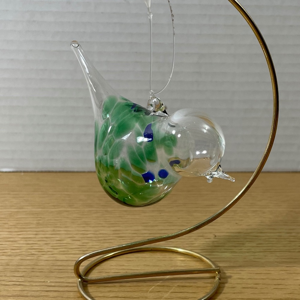 Arribas Bros Disney Parks Blown Glass Bird Christmas Ornament Clear Blue Green